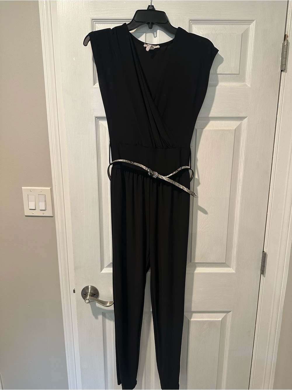 Black Women's Jumpsuit with Metallic Belt